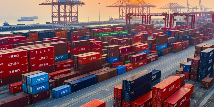 Containers in Suzhou Port in Jiangsu province, China, on Feb. 18.Costfoto / NurPhoto via Getty Images