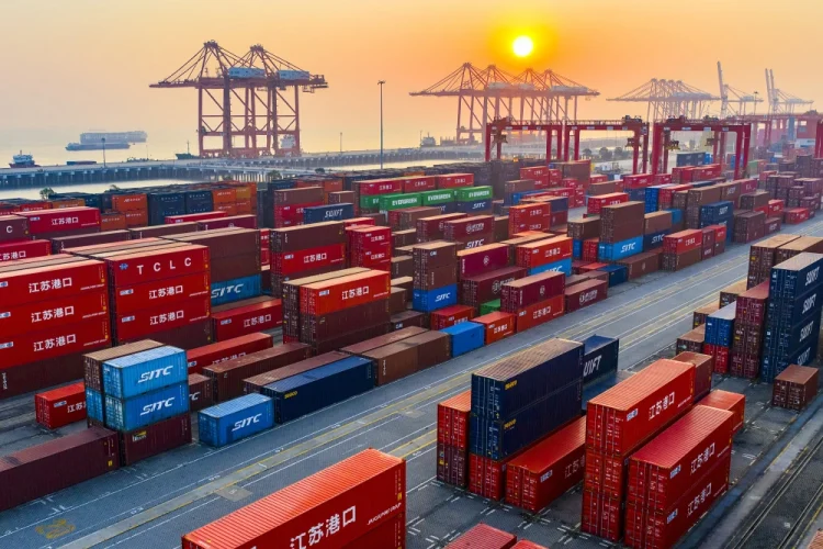 Containers in Suzhou Port in Jiangsu province, China, on Feb. 18.Costfoto / NurPhoto via Getty Images
