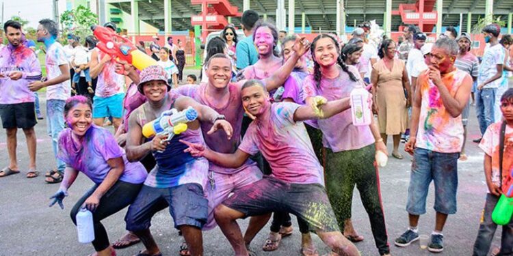Flashback: A scene from Holi, also called Phagwah, celebrations in 2017 (Guyana Chronicle)