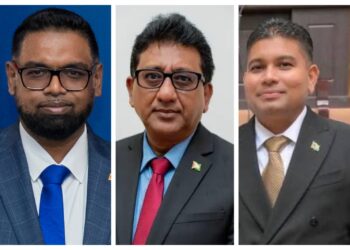 L-R President Irfaan Ali, AG Anil Nandlall; LOO Azruddin Mohamed