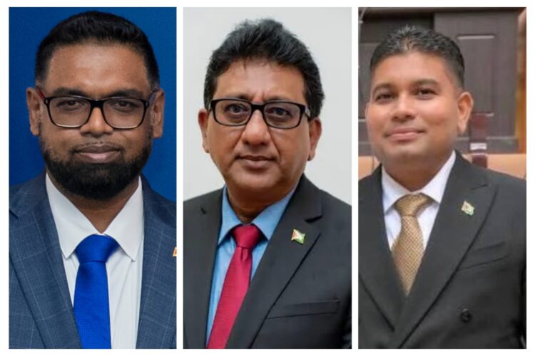 L-R President Irfaan Ali, AG Anil Nandlall; LOO Azruddin Mohamed
