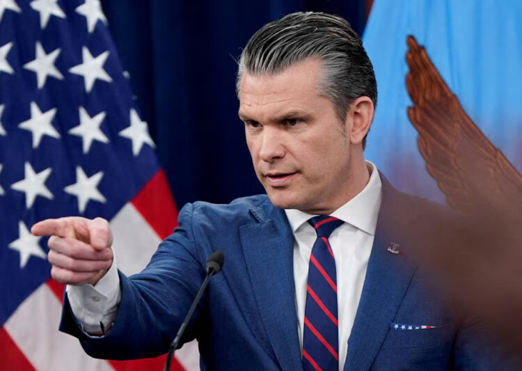 U.S. Secretary of Defense Pete Hegseth holds a briefing amid the U.S.-Israeli conflict with Iran, at the Pentagon in Washington, D.C., U.S., March 2, 2026. REUTERS/Elizabeth Frantz Purchase Licensing Rights