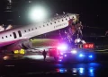 An Air Canada Express plane sits on the tarmac after it collided with a fire truck on the tarmac at LaGuardia Airport on March 23, 2026 in New York City.
Spencer Platt/Getty Images