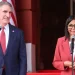 Venezuela's interim president Delcy Rodríguez (R) speaks alongside US Secretary of the Interior Doug Burgum in Caracas