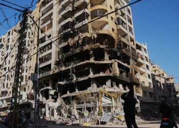 A building damaged by an Israeli airstrike in Dahiyeh, Beirut's southern suburbs, Lebanon, March 17, 2026. /VCG
