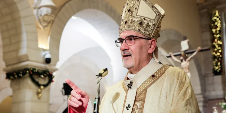 Acting Latin Patriarch of Jerusalem Pierbattista Pizzaballa leads a Christmas midnight Mass at the Church of the Nativity in Bethlehem in December 2025. Mussa Qawasma / Pool / AFP via Getty Images file