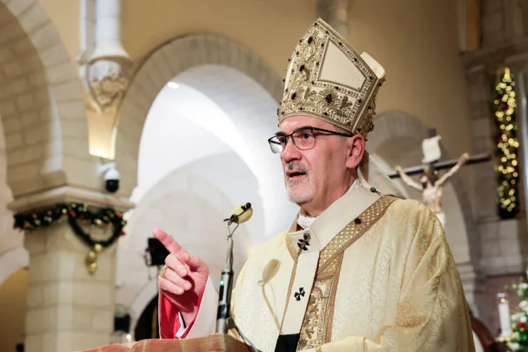 Acting Latin Patriarch of Jerusalem Pierbattista Pizzaballa leads a Christmas midnight Mass at the Church of the Nativity in Bethlehem in December 2025. Mussa Qawasma / Pool / AFP via Getty Images file