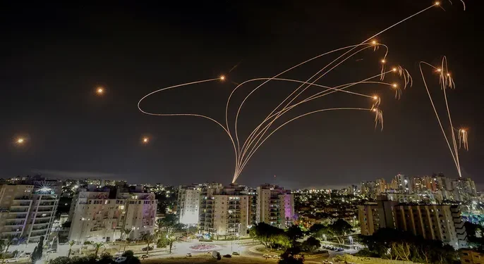 Israel's Iron Dome anti-missile system intercepts rockets launched from the Gaza Strip, as seen from the city of Ashkelon, Israel, Oct. 9, 2023. (Amir Cohen/Reuters)