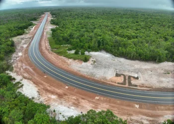Aerial View of a section of the paved Linden to Mabura Hill road