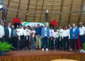 Minister of Culture, Youth and Sport, Charles Ramson Jr, along with Minister within the Ministry of Culture, Youth and Sport, Seven Jacobs and athletes at the cocktail reception