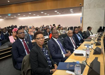Minister within the Ministry of Housing, Vanessa Benn, Minister within the Ministry of Culture, Youth & Sport, Steven Jacobs and Ambassador of the Co-operative Republic of Guyana to the Swiss Confederation and Permanent Representative to the United Nations, Dr. Leslie Ramsammy, at the opening day of the Fifth Session of the United Nations Permanent Forum on People of African Descent in Geneva, Switzerland