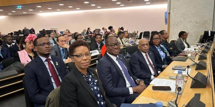 Minister within the Ministry of Housing, Vanessa Benn, Minister within the Ministry of Culture, Youth & Sport, Steven Jacobs and Ambassador of the Co-operative Republic of Guyana to the Swiss Confederation and Permanent Representative to the United Nations, Dr. Leslie Ramsammy, at the opening day of the Fifth Session of the United Nations Permanent Forum on People of African Descent in Geneva, Switzerland