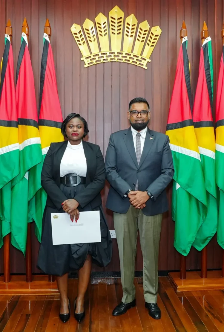 President Dr Mohamed Irfaan Ali with Justice Damone Younge at the swearing ceremony
