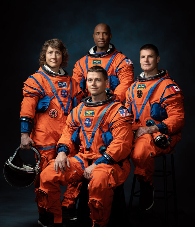 Official crew portrait for Artemis II, from left: NASA Astronauts Christina Koch, Victor Glover, Reid Wiseman, Canadian Space Agency Astronaut Jeremy Hansen. PHOTOGRAPHER: Josh Valcarcel