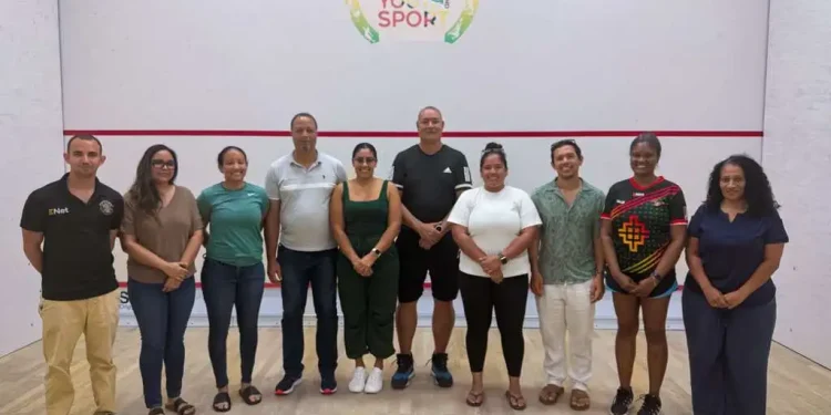 From left: Deje Dias, Roseann Bulkan, Owen Verwey, Ashley Khalil, David Fernandes, Victoria Arjoon, Alex Arjoon, Tian Edwards, Loraine Ince (Guyana Squash Association photo)