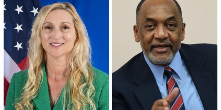L-R US Ambassador to Guyana Nicole Theriot, fmr EPA Executive Director Dr. Vincent Adams