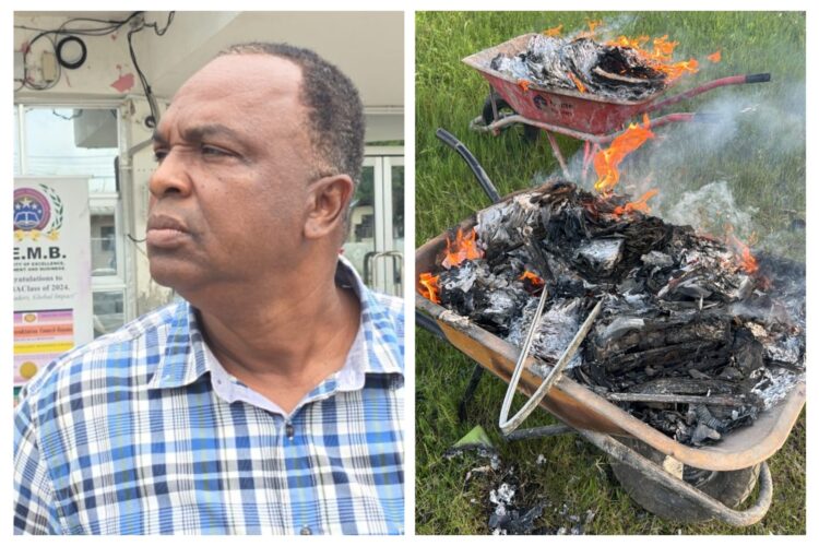 Stanley Paul and the wheelbarrows he burnt materials on the CLC compound