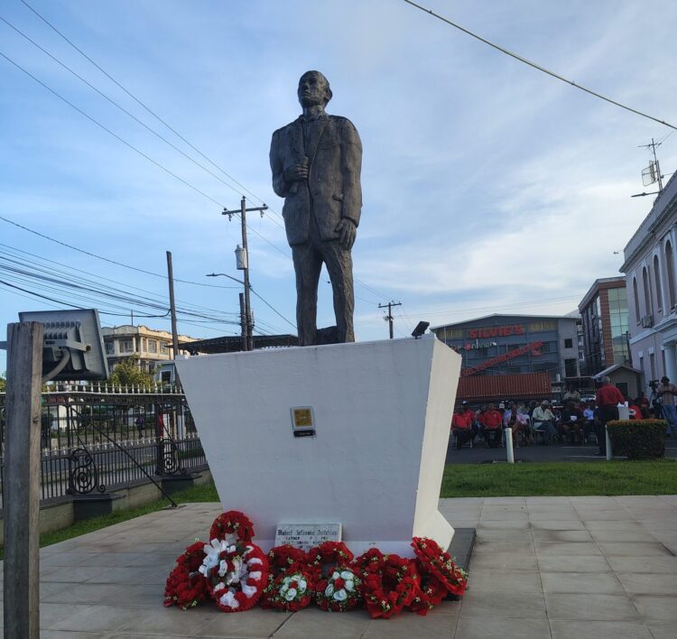 Wreaths laid at Hubert Nathaniel Critchlow statute on April 26, 2026 to mark Labour Week