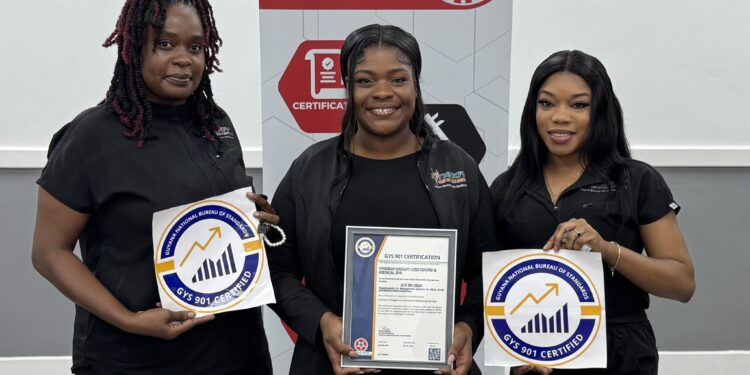 (L-R) Spa Manager Alyda Dodson, Chief Executive Officer of Synergy Weight Loss Centre & Medical Spa, Dr Mareshah Yorrick and Lead Esthetician Kenessa Williams