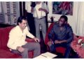 The late Roderick Rainford, former Secretary-General of CARICOM (r) in discussion with a visitor