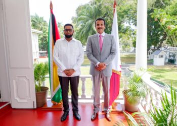 President Dr Mohamed Irfaan Ali and His Highness, Amir Sheikh Tamim bin Hamad Al Thani of Qatar (Facebook photo)