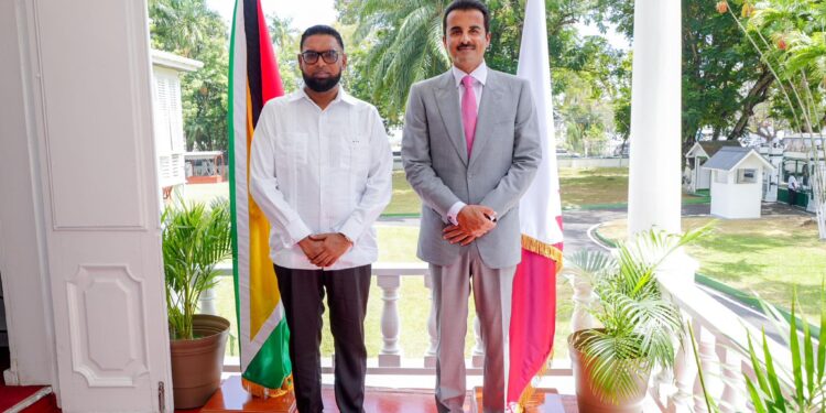President Dr Mohamed Irfaan Ali and His Highness, Amir Sheikh Tamim bin Hamad Al Thani of Qatar (Facebook photo)