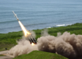 A single Type-88 missile being tested off the coast at the JGSDF Shizunai Anti-aircraft firing range in Shinhidaka, Japan, June 24, 2025. /VCG