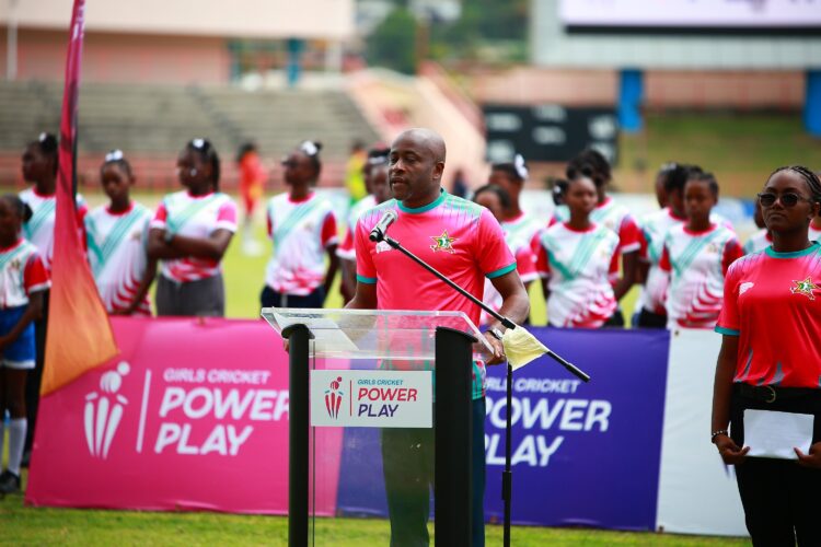 Gilbert addresses a gathering at the National Cricket Stadium during the launch of the Girls Power Play Cricket Programme, held during the Women's International white-ball series vs. Sri Lanka in February/March.