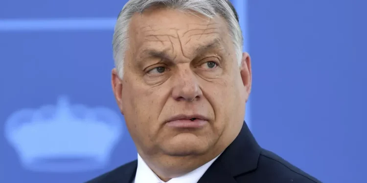Hungary President Viktor Orban arrives at the NATO Heads of State summit in Madrid on June 30, 2022. (Bertrand Guay / Associated Press)