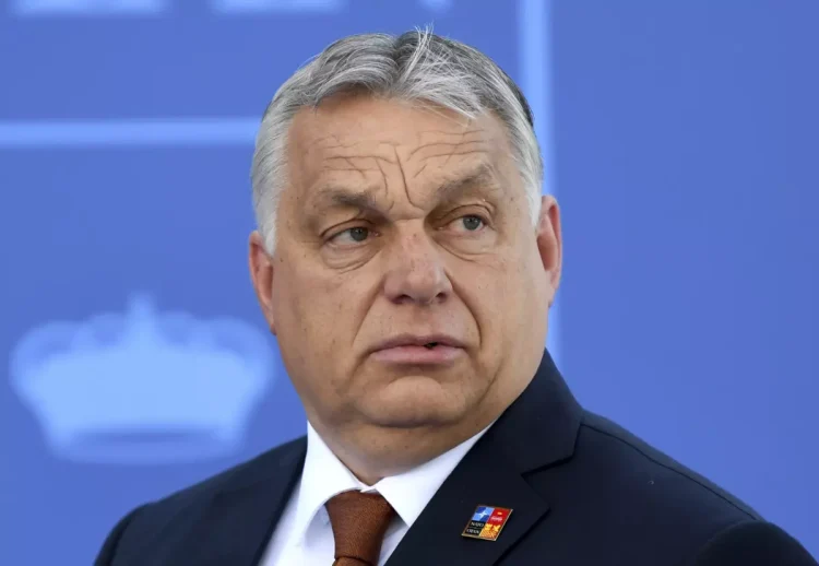 Hungary President Viktor Orban arrives at the NATO Heads of State summit in Madrid on June 30, 2022. (Bertrand Guay / Associated Press)