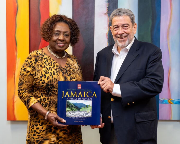 Ralph Gonsalves, right, with Olivia 'Babsy' Grange, who is leading Jamaica’s reparations movement. Photograph: The Repair Campaign