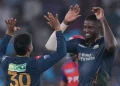 Jason Holder got the big wicket of Shreyas Iyer on his way to a four-wicket haul•Associated Press