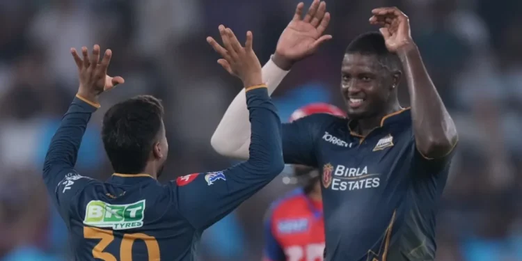 Jason Holder got the big wicket of Shreyas Iyer on his way to a four-wicket haul•Associated Press