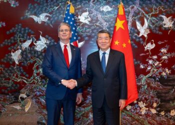 Chinese Vice-Premier He Lifeng, also a member of the Political Bureau of the Communist Party of China Central Committee, shakes hands with US Treasury Secretary Scott Bessent prior to their consultations in South Korea, May 13, 2026. [Photo/Xinhua]
