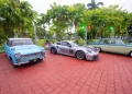 Motor racing cars on display