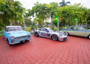 Motor racing cars on display
