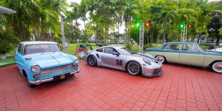 Motor racing cars on display