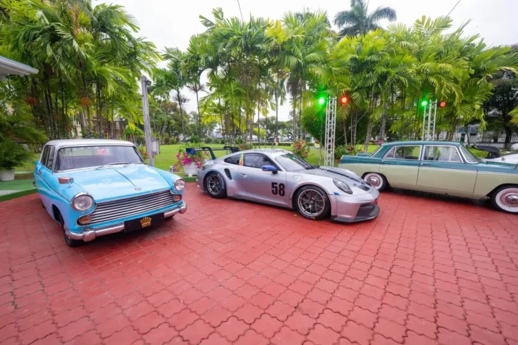 Motor racing cars on display