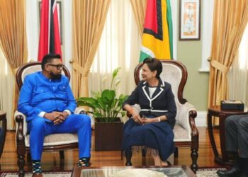 L-R Guyana President Irfaan Ali , T&T Prime Minister Kamla Persad-Bissessar