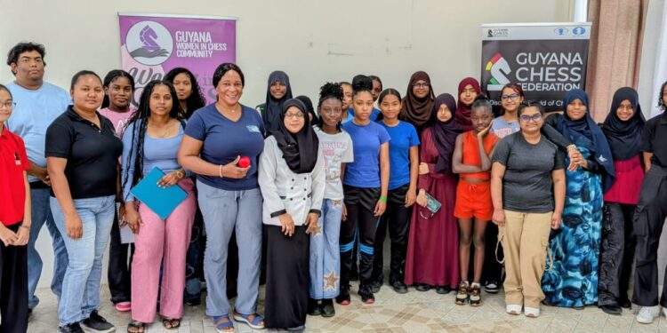 Girls' Chess Camp participants with coaches