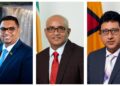 L-R President Irfaan Ali, Vice President Bharrat Jagdeo, Attorney General Anil Nandlall S.C