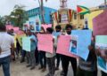 Indian national workers employed at EKAA Quarry protesting the Ministry of Labour today (WIN photo)