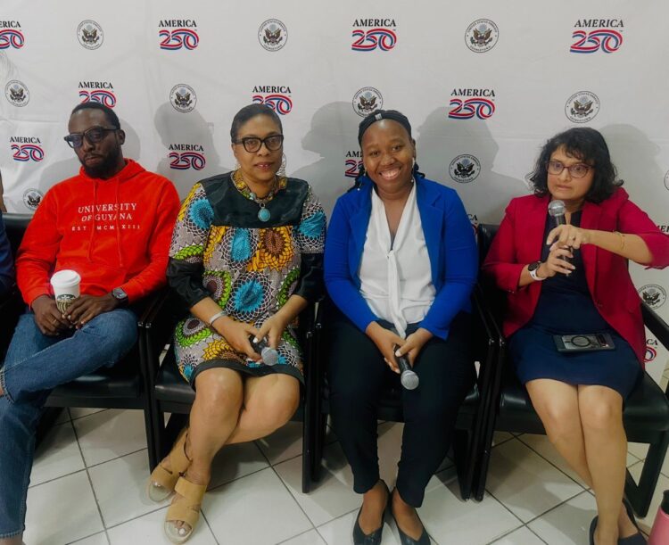 L-R Brian Smith, CEO, DragonFly Drones; Dr. Karen Abrams, Executive Director, STEM Guyana;  Dr. Andreasa Morris-Martin, Head of Department, Computer Science, University of GuyanaDr. Gyanpriya Maharaj, Director, Centre for Study of Biological Diversity, University of Guyana
