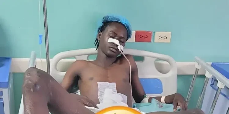 Jukeem Scipio in hospital (Kaieteur News photo)