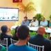 President Dr Mohamed Irfaan Ali, flanked by Barbados Prime Minister Mia Mottley and Minister of Health Dr Frank Anthony, and a member of the surgical team, speaking with reporters
