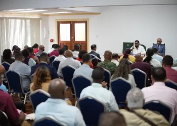 President Irfaan Ali and Vice President Bharrat Jagdeo addressing the audience