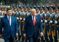U.S. President Donald Trump reviews the troops with the President of the People’s Republic of China Xi Jinping, in Beijing, China, May 14, 2026, during a trip focused on trade, regional security, and strengthening bilateral ties between the world’s two largest economies. Kenny Holston/Pool via REUTERS