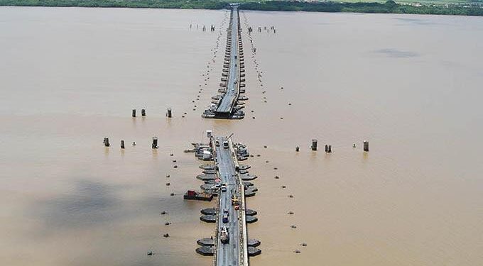 The Demerara Harbour Bridge being dismantled