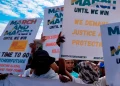 South Africans protest against illegal migration, in Johannesburg, South Africa, April 29, 2026. (AP Photo/Themba Hadebe)