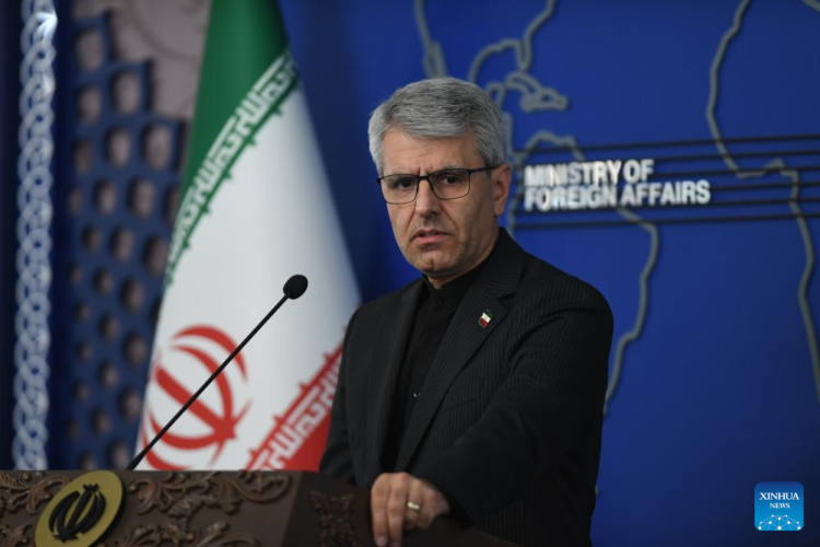 Iranian Foreign Ministry spokesperson Esmaeil Baghaei speaks at a weekly press conference in Tehran, Iran, May 11, 2026. Baghaei said Monday that Tehran had sought only its "legitimate rights" in a new peace proposal delivered to the United States through Pakistan, which has been mediating between the two sides. (Xinhua/Shadati)